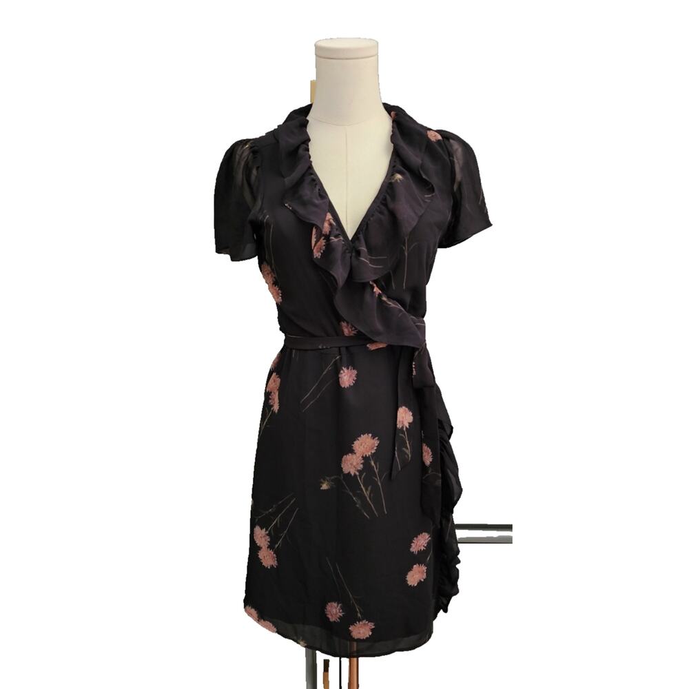 Madewell Womens Georgette Ruffle Wrap Mini Dress In Aster Portrait Size XS - Picture 4 of 9